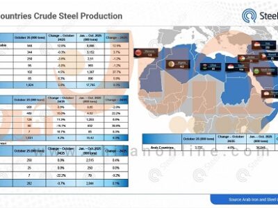تولید فولاد کشورهای عرب در ۱۰ ماهه ۲۰۲۵ به روایت تصویر/ عربستان در صدر فهرست/ رشد ۷.۲درصدی تولید سالانه